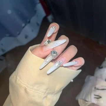 【限時特賣】手工穿戴甲  顯白穿戴甲 氣質長甲片氣質女神純慾風乳白漸變純手工穿戴甲爆閃堆鑽輕奢氣質氛圍感美甲