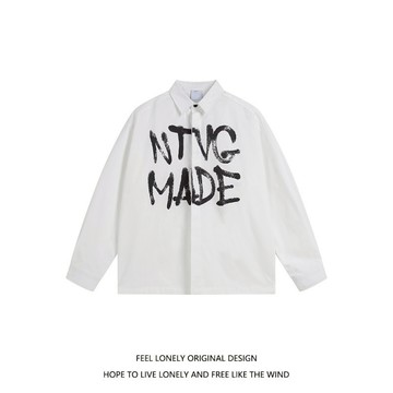 2025美式小眾個性長袖字母印花襯衫秋季潮牌寬鬆襯衣外套