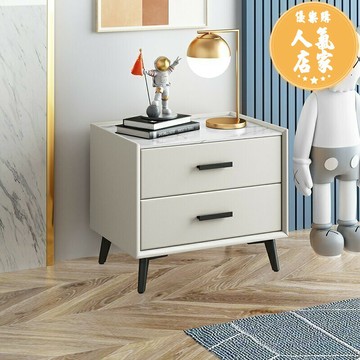 床頭櫃 抽屜櫃 邊櫃 床頭櫃實木巖板輕奢簡約現代環保家用皮質窄小櫃子網紅床邊櫃網紅