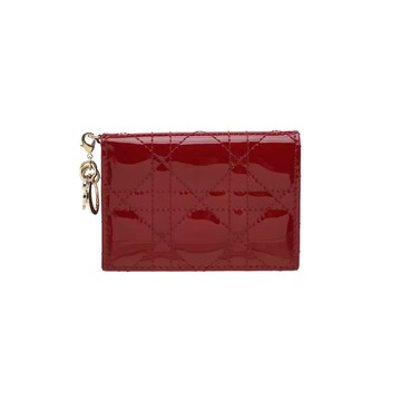 DIOR CANNAGE LADY DIOR 漆皮掛飾迷你皮夾錢包