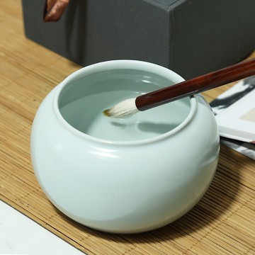 手工御窯青瓷毛筆筆洗 景德鎮書法國畫筆洗缸墨池水盂 墨海多用陶瓷茶洗 初學者文房四寶練習專用工具