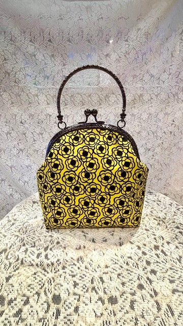 MBC 人手製 16cm圓形口金 手提 黑黃玫紅色