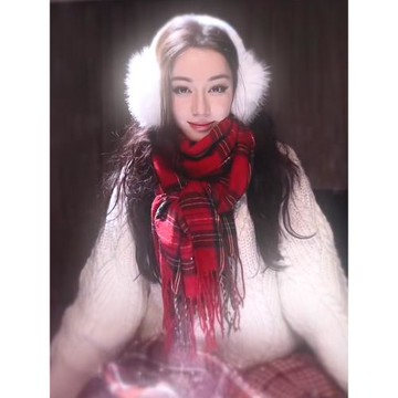 紅色圍巾女2025新款冬女格子蛇年轉運款韓系氛圍感高級感保暖圍脖