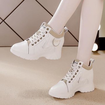 真皮內增高女鞋2025春新款8cm厚底運動鞋百搭小白鞋ins休閑老爹鞋