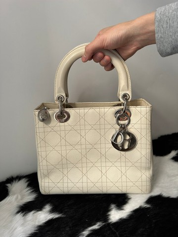 中古包 Christian Dior 迪奧 白色 Lady Dior Medium 手提包