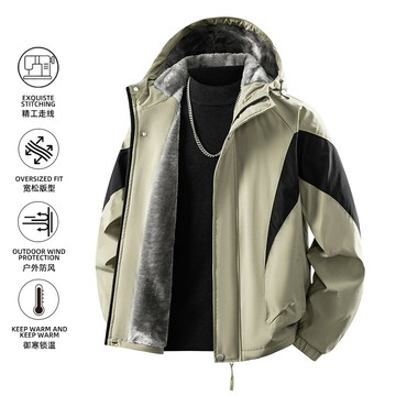【HOT 本舖】男装M-8xL秋冬新款加絨大碼夾克男連帽加棉加厚保暖戶外山系胖子裝衝鋒衣男防水抖音直播爆款棉衣男