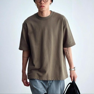 夏季男士百搭同款ins重磅純棉短袖T恤休閒圓領寬鬆休閒純色打底衫