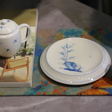 釉下彩純手繪蘭竹實行干泡壺承現代新中式小清新干泡臺小茶盤茶托