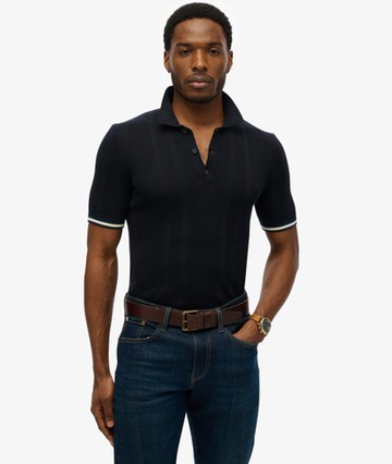 Superdry Men's Knitted Texture Short Sleeve Polo Shirt Navy Size: Xxxl