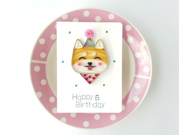 手作捲紙卡片-毛孩的祝福Happy Birthday  柴犬生日卡