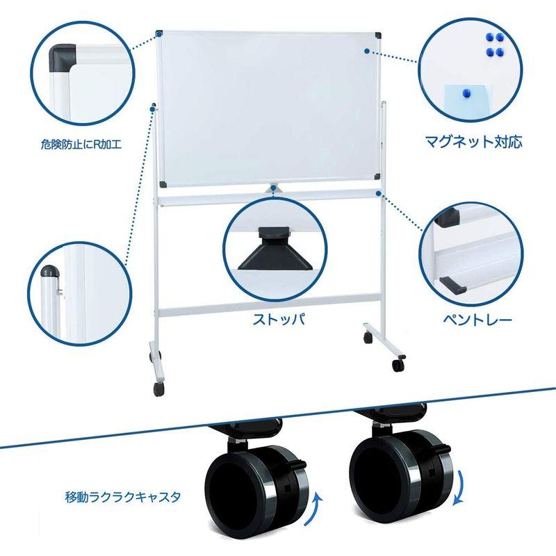 月間予定表Xホワイトボード 両面 脚付き 高さ2段階設定 (120x90cm, ホワイトフレーム-予定表)