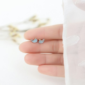 純銀小鯨魚耳釘女可愛超萌日系小清新森系兒童耳環馬卡龍氣質耳飾