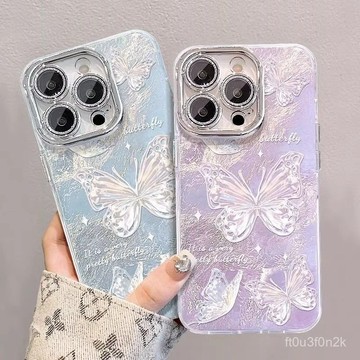 16手機殼.ins風漸變蝴蝶蘋果16promax手機殻15pro冰川紋14高顔值13爆款防摔