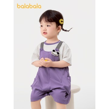 Balabala嬰兒短袖套裝女童夏裝2024新款男孩吊帶時尚酷可愛