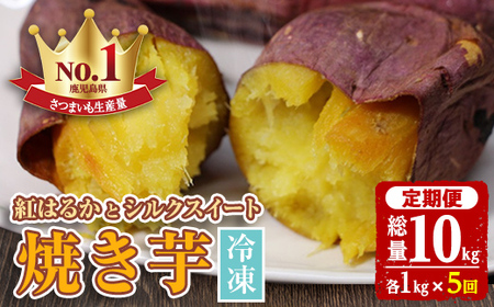 ＜定期便・全5回＞紅はるかとシルクスイートの焼き芋セット(合計10kg) やきいも 焼いも 焼芋 冷凍 さつまいも サツマイモ さつま芋 蜜 冷凍 お取り寄せ ギフト 贈答 