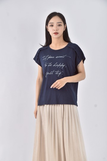 (M) gu字母藍色短袖上衣