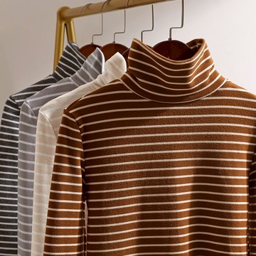 灰條紋高領打底衫女內搭早春年新款韓版修身氣質德絨長袖上衣