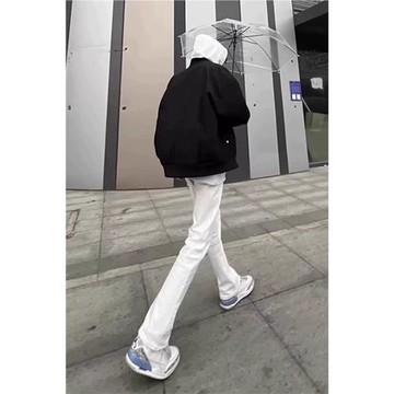 美式高街vibe黑色微喇叭牛仔褲男春秋新款潮牌百搭修身顯瘦長褲子