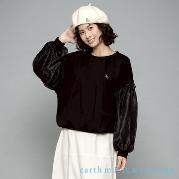 earth music&ecology 異材質拼接澎袖長袖上衣(LC44L0C0200)