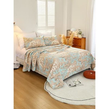 Flowering新款外貿高密絎縫床蓋兩面純棉夾棉床單薄褥子四季通用