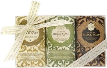 Nesti Dante Luxury Gold, Hemp and Black Soap 3 x 250g Gift Set