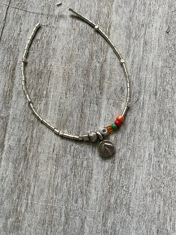 極細純銀管系列  小葉子與小琉璃 純銀細手環