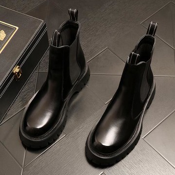 切爾西靴男冬季加絨保暖棉靴英倫風真皮套腳短靴子全黑高幫馬丁靴