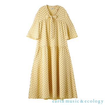 earth music 率性寬袖領綁帶剪花洋裝
