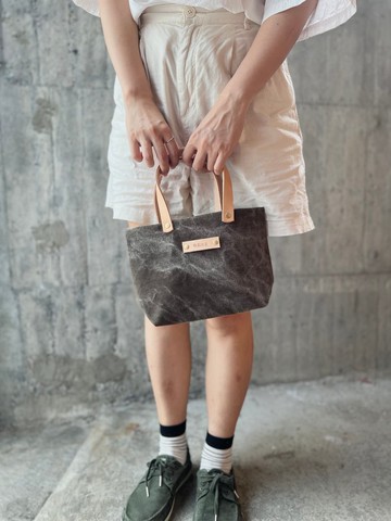 皮帆小提袋 咖灰 可當餐袋 出門便利小袋 隨身袋/手提袋/帆布袋