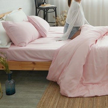 BUHO 布歐 素面文青300織 TENCELTM 天絲TM 四件組 - 60支萊賽爾纖維 薔薇粉 台灣製  床包 + 加大薄被套 + 枕套  雙人