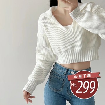 【台灣發貨】韓版寬鬆顯瘦翻領短版長袖上衣 長袖上衣 長袖t恤 衣服 女裝 上衣【W428】