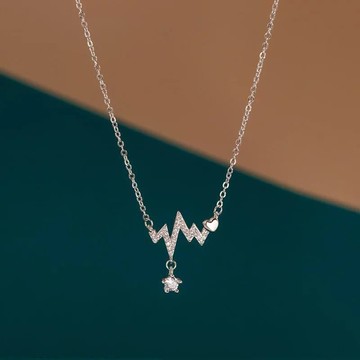 免運🔥浪漫心電圖情人表白項鍊W愛心鎖骨鏈韓版頸鍊女防過敏 項鏈 項錬女 生日禮物 飾品 銀飾 簡約