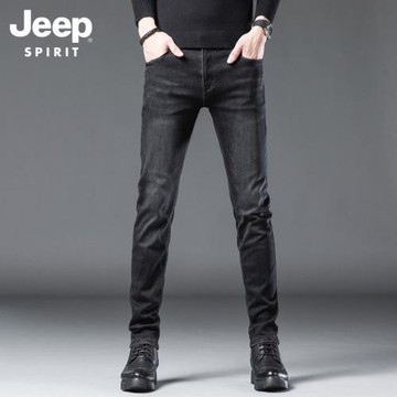 吉普牛仔褲男士春秋季修身小腳休閑褲2025新款彈力黑色直筒長褲子