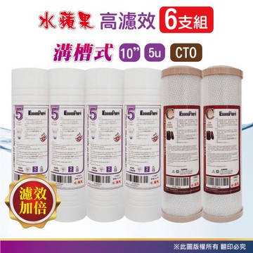 【水蘋果】WAP-110高濾效10吋溝槽5uPP+CTO濾心(6支組)