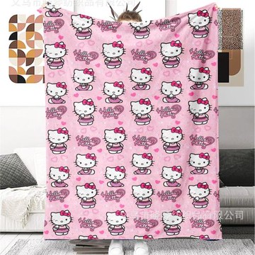 跨境電商HelloKitty三麗鷗凱蒂貓午睡毯法蘭絨印花毛毯三麗鷗毛毯