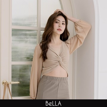 【三件$1500】BeLLA 透膚扭結上衣 典雅杏