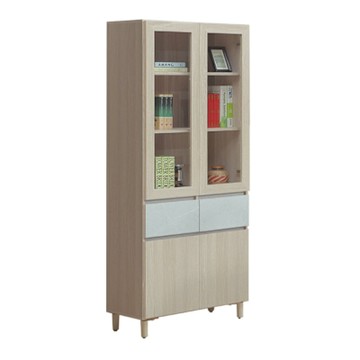 文創集 馬蘭亞雙色2.7尺二抽四門書櫃-81x40x190cm免組