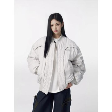 解構飛行棉服女冬季復古字母分割設計棉衣美式夾克加厚棒球服外套