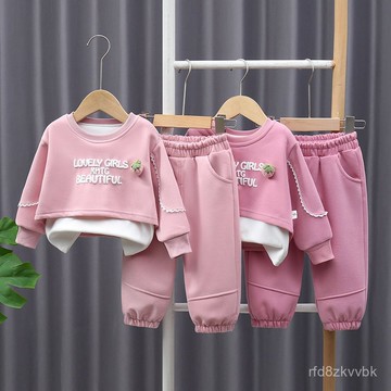 【台灣出貨】女童秋冬套裝 女寶寶套裝 衛衣套裝 韓版女童裝 春季新款韓版童套裝草莓嬰幼兒兩件套長袖女童童裝春裝潮