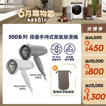Electrolux 伊萊克斯 500系列 摺疊手持式蒸氣掛燙機 黎霧灰/雲霧白(E5HS1-710G/710W)