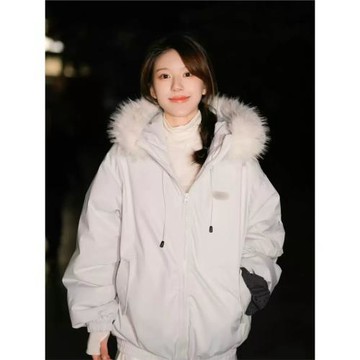 BM風  趙露思同款大毛領工裝派克棉服女冬季新款加厚保暖棉襖外套