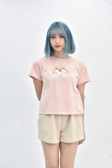 (S) uniqlo 棉質純棉甜點小貓粉色短袖上衣