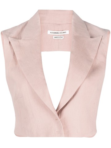 ALESSANDRO VIGILANTE - V-neck cropped linen top - women - Cupro/Linen/Flax - 42 - Pink