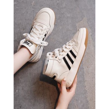 鞋子女2024秋冬韓版學生百搭高幫小白鞋女真皮加絨平底休閑運動鞋