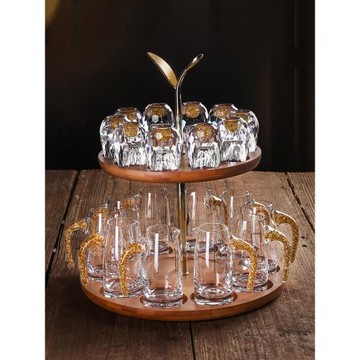 金箔白酒杯套裝家用輕奢高檔水晶玻璃分酒器一口小酒盅中國風酒具