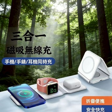 蘋果/安卓 Qi ☆折疊+磁吸功能☆三合一充電座 折疊三合一無線充電板無線 無線充電盤 無線充電手機架 無線充電盤