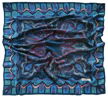 正品 Yves Saint Laurent 佩斯利絲綢圍巾 佩斯利淚滴圖案 (33x35 英吋)