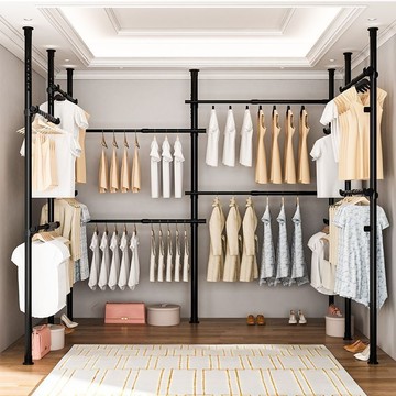 頂天立地桿晾衣架 室內掛衣晾衣架 臥室家用收納免打孔組閤桿 整理 晾曬 護理 免打孔晾衣掛衣帽架簡易安裝衣架