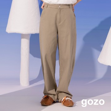 【gozo】打褶造型斜紋彎刀褲(卡其_M/L) | 女裝 顯瘦 休閒