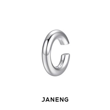 JANENG追岸 925純銀實心光面圓環耳夾 簡約中性男女通用耳飾耳掛